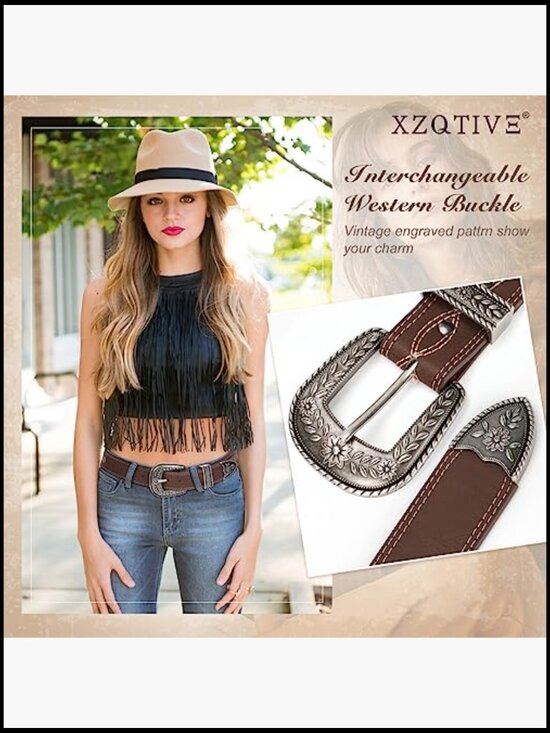 Genuine Leather Western Belt Vintage Engraved Tooled Cowboy Cowgirl Adjustable main image 3